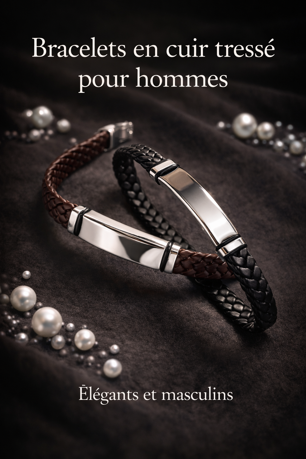 💎 Bracelet personnalisé L’Éclat – cuir tressé & acier inoxydable