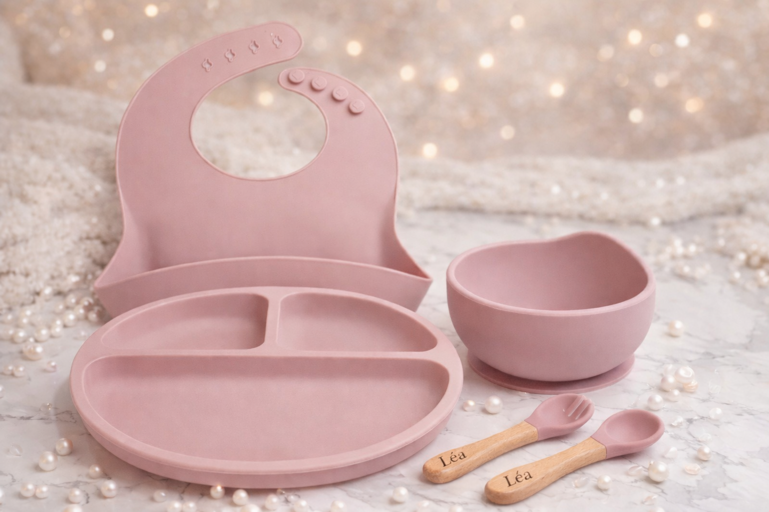 BabyMeal – Set repas bébé personnalisé (silicone & bois)