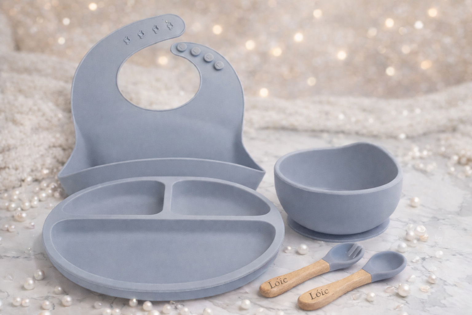 BabyMeal – Set repas bébé personnalisé (silicone & bois)
